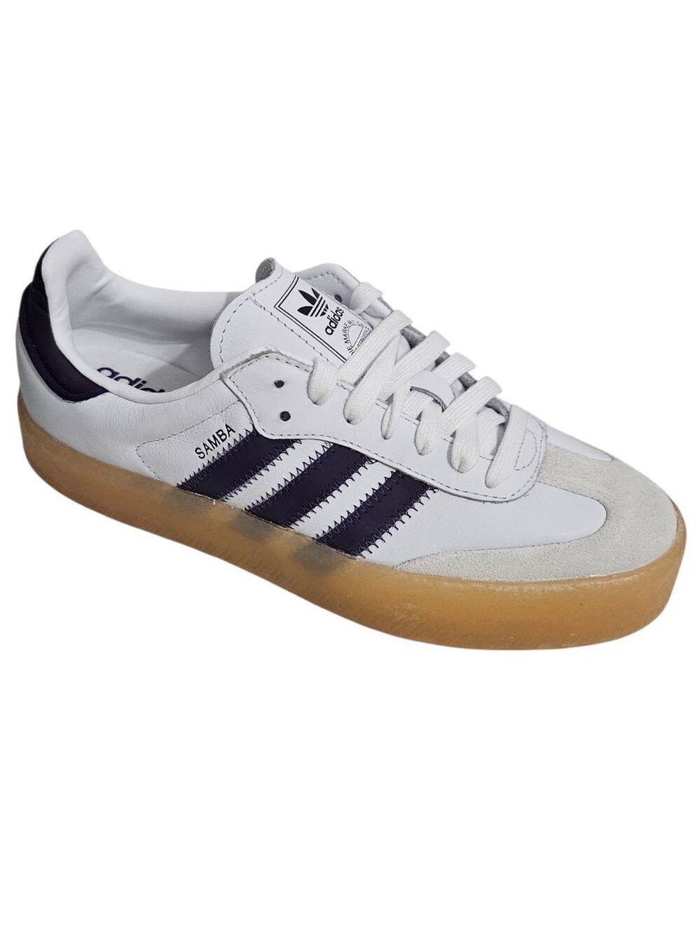 ADIDAS SAMBA Women's White/Purple Leather Lace Up Shoes Sneakers Sz 7.5 - Picture 3 of 8